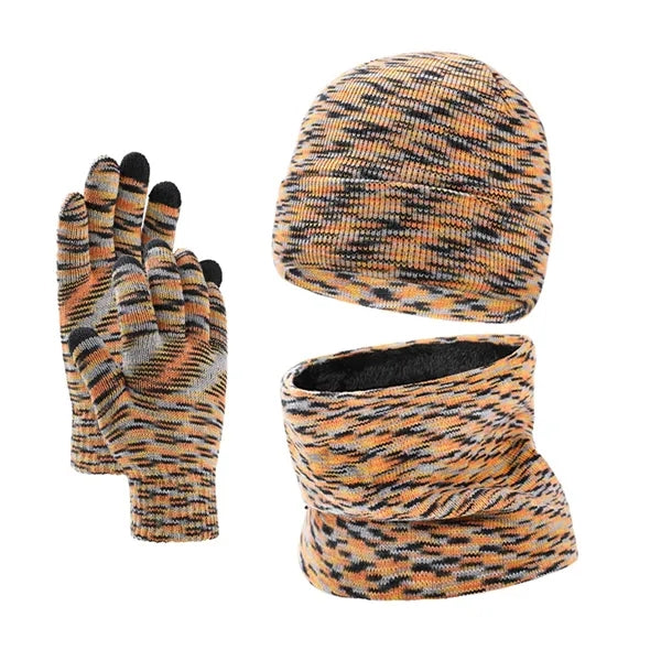 Unisex Winter Knit Fleece Lined Hat Scarf Gloves Set