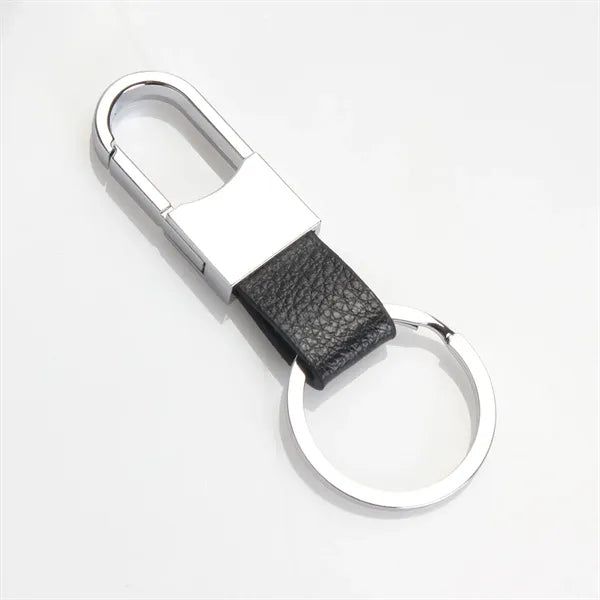 Metal Leather Key Chain Ring With Carabiner