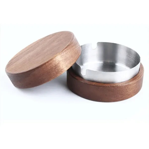 Outdoor Wooden Ashtray With Lid & Stainless Steel Liner
