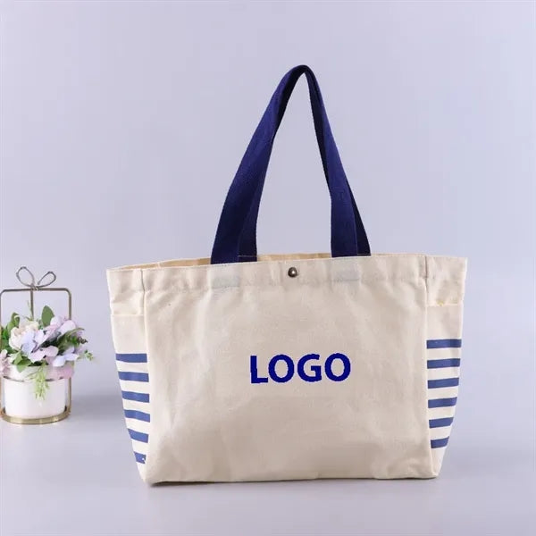 Two-Tone Cotton Canvas Tote Bag 14" X 12" X 5"