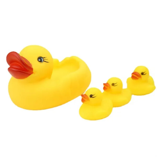 Water Play Bath Toys Rubber 1 Big 3 Small Net Ducks