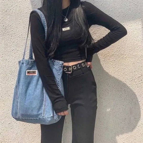 Retro Denim Tote Bag
