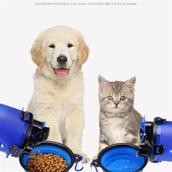 2 in 1 outdoor camp portable pet dog water and food bottle