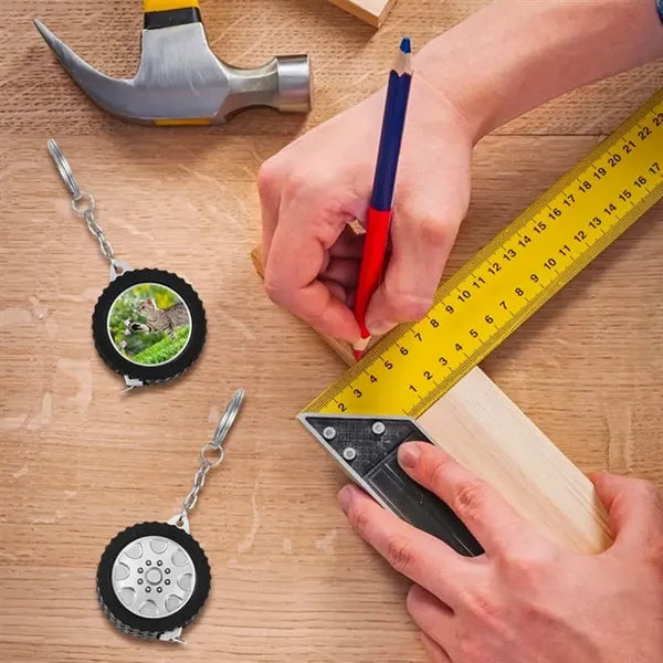 1m/3ft Mini Tires Shape Soft Tape Measure With Keychain