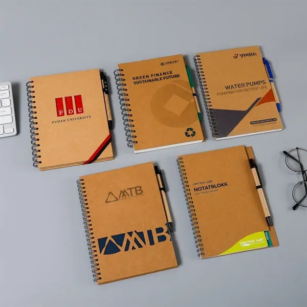 5" x 7" Eco Recycled Soft Cover Kraft Notebook with Pen