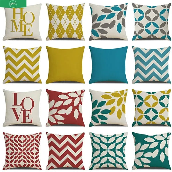Solid Color Geometric Printed Linen Pillow Cushion Cover