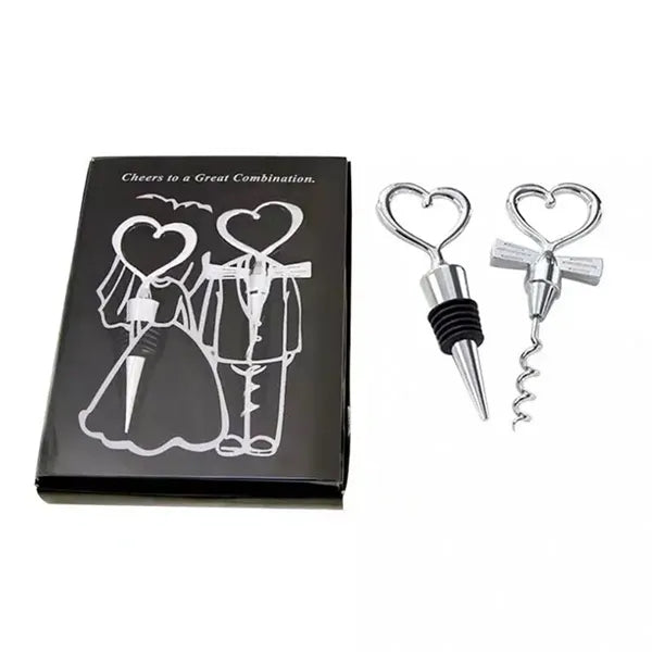 2 Pack Heart Wine Bottle Stopper Bottle-opener with Gift Box