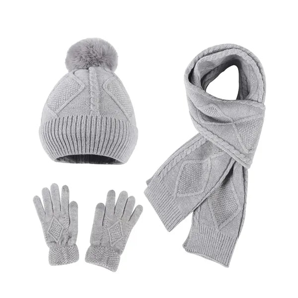 Winter Thickened Knit Warm Three Piece Set