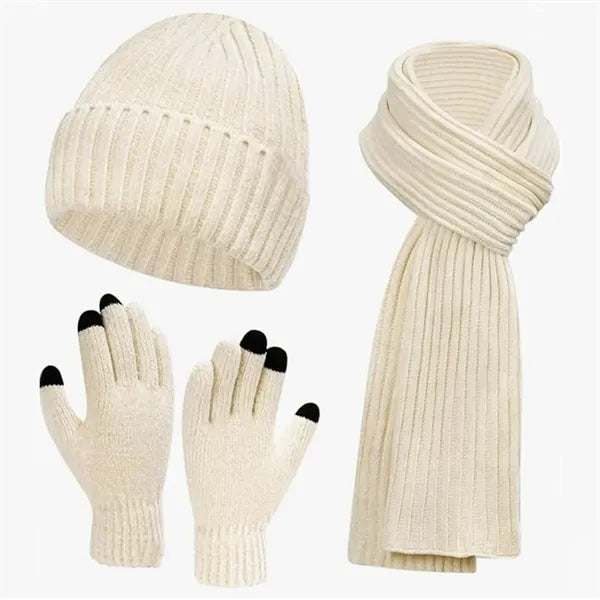 Winter Beanie Hat Scarf Touchscreen Gloves Set