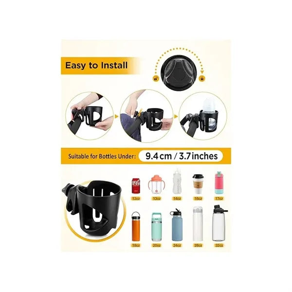 360-degree rotatable cup holder accommodate most bottles