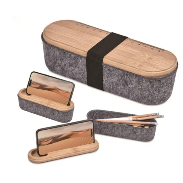 Recycled Felt and Bamboo Dual Pencil Stationery Case