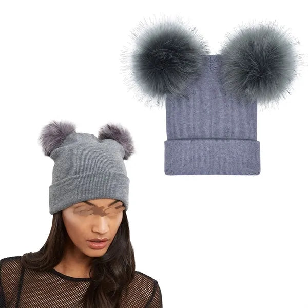 Double Pom-Pom Warm Knit Hat