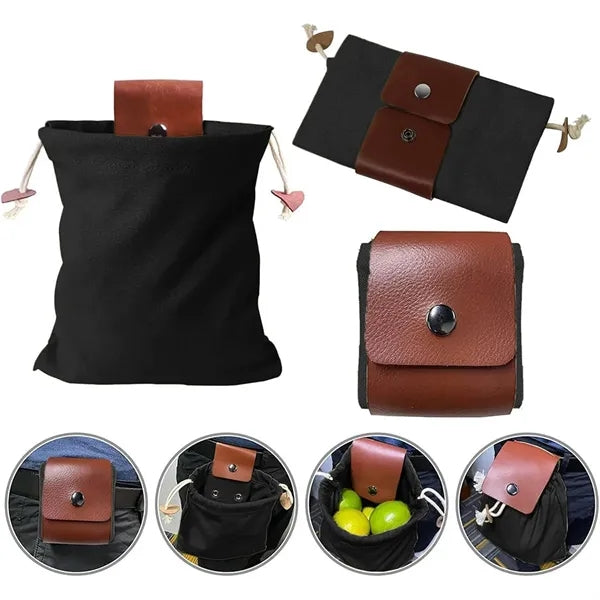 Portable Pu Leather Foraging Pouch With Drawstring