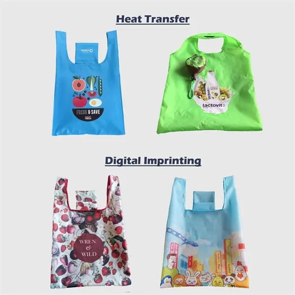 210T Foldable Shopping Grocery Tote Bag with Pocket