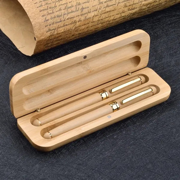Natural Bamboo Ballpoint Pen with Gift Case for Signature