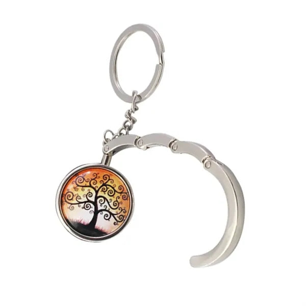 Metal handbag hook with keyring