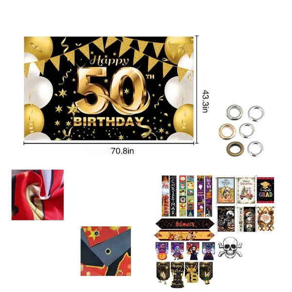 Backdrop Glitter Gold Balloons Ribbon Birthday Decorations