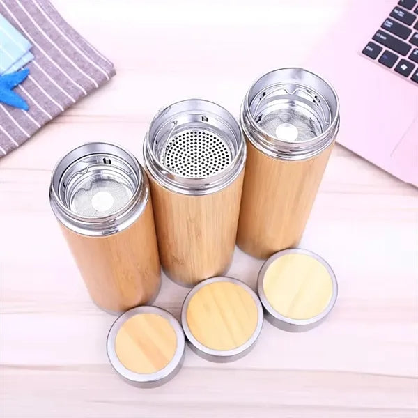 500ml Stainless Steel Bamboo Water Bottle With Tea Infuser