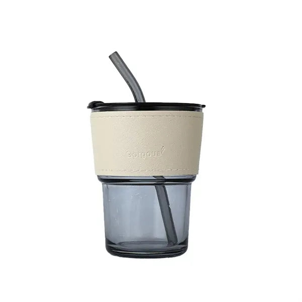 Bamboo Glass Coffee Drink Cup With Straw