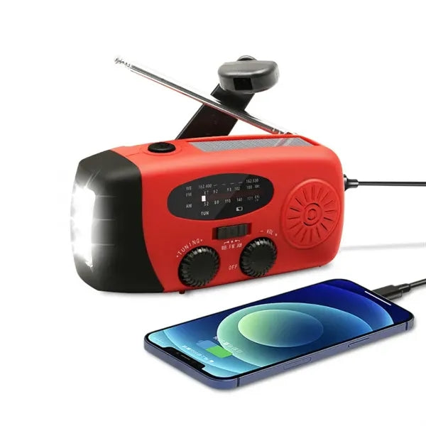 Portable Weather Hand Crank Radio Power Bank With Flashlight