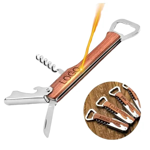 Multi-Function Wooden Corkscrew Bar Tool Opener