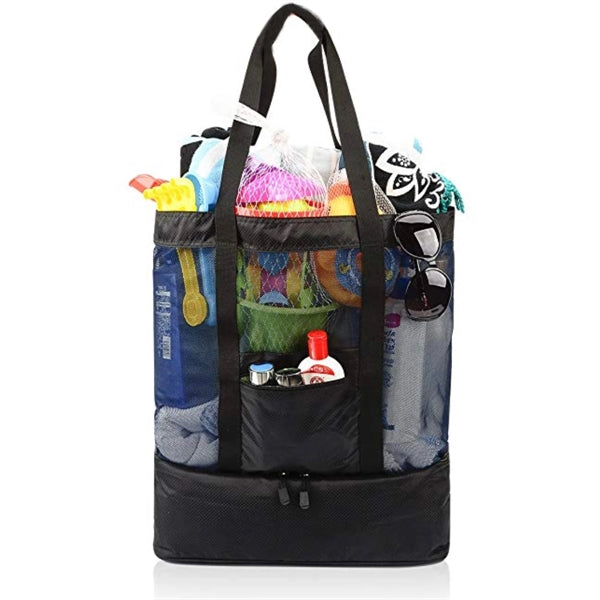 Mesh Beach Tote Bag with zippers Top Insulated Picnic Cooler
