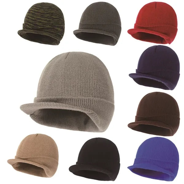 Winter Beanie Hat with Brim Knit Visor Caps