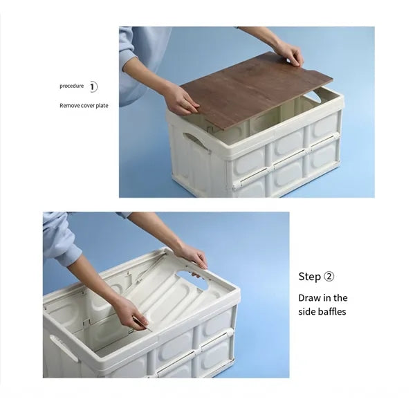 Outdoor Camping Box With Foldable Wooden Lid