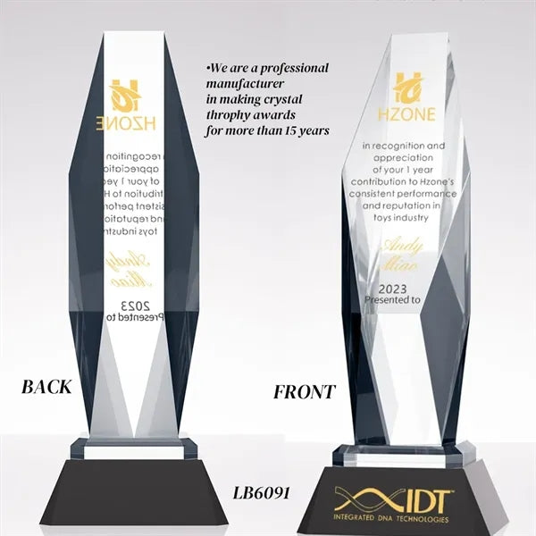 Engraved Crystal Award Appreciation Trophy Personalized