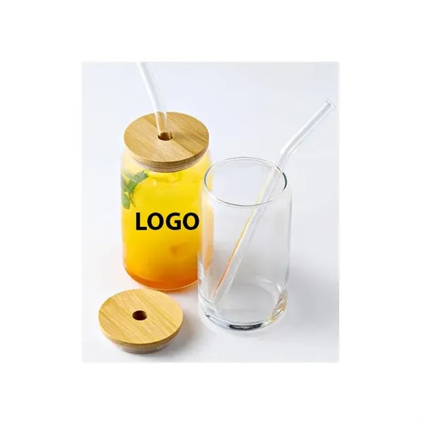 16oz Glass Tumbler Cups with Bamboo Lids and Straws