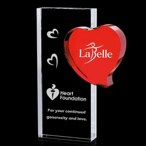 Red Heart Rectangle Crystal Award