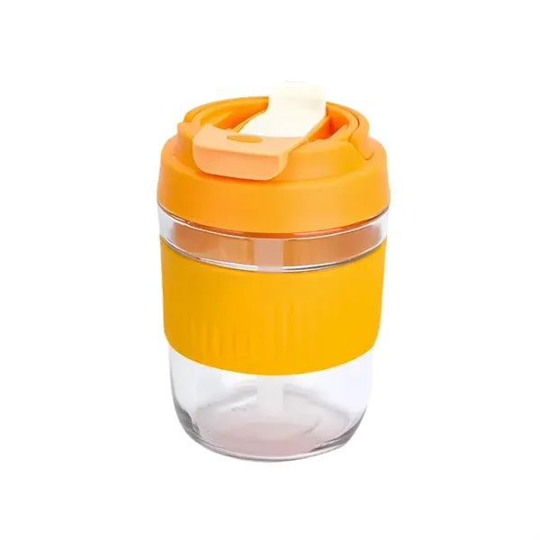 Portable 13 OZ Glass Water Cup with Lid and Straw