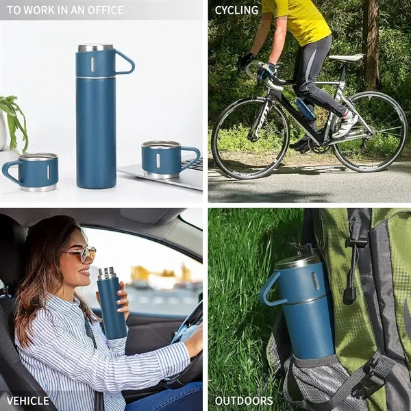 Insulated water bottle with three cups