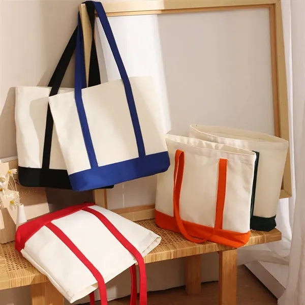 Stylish Canvas Tote Bag with an External Pocket