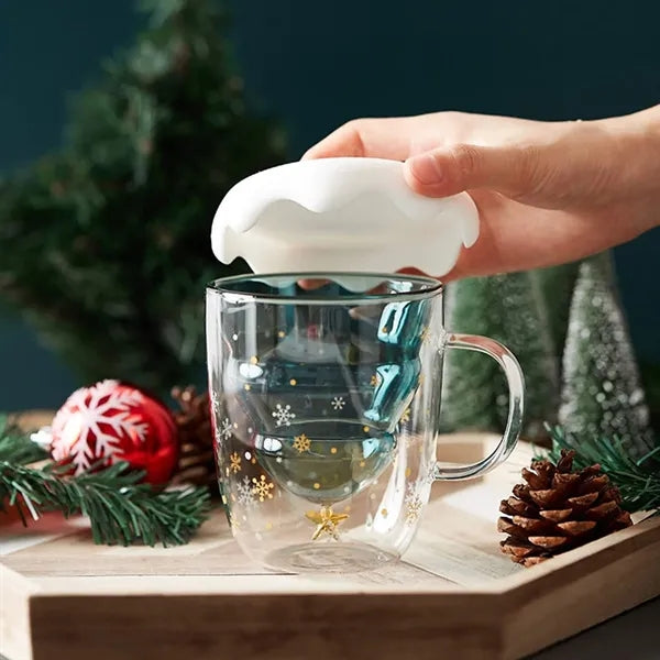 Christmas Themed Double Wall Glass Mugs