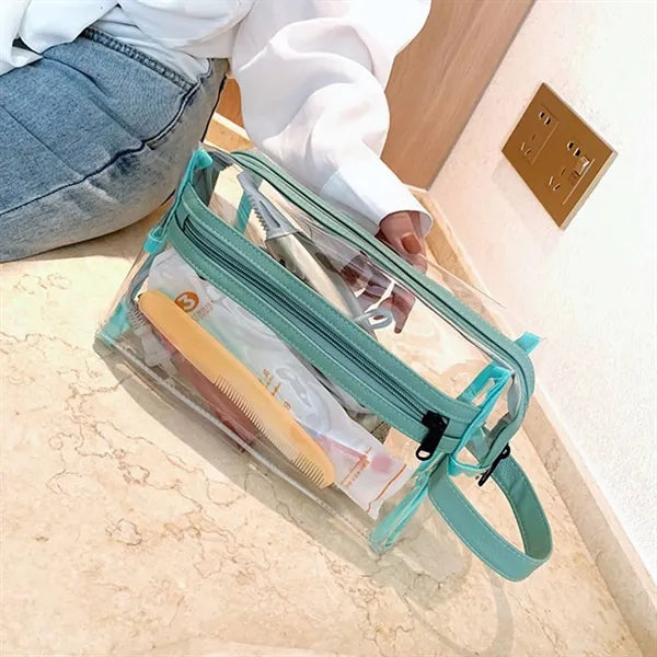 Heavy Duty Transparent Shaving Cosmetic Bag with Handle