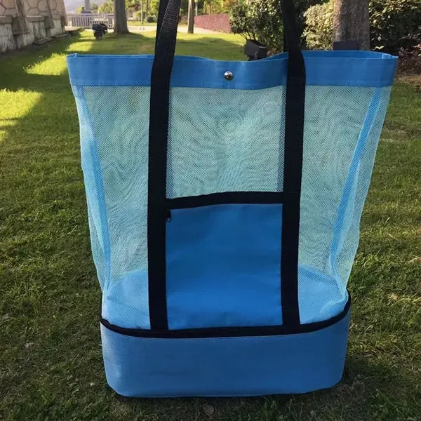 Mesh Beach Tote Bag with Insulated Cooler