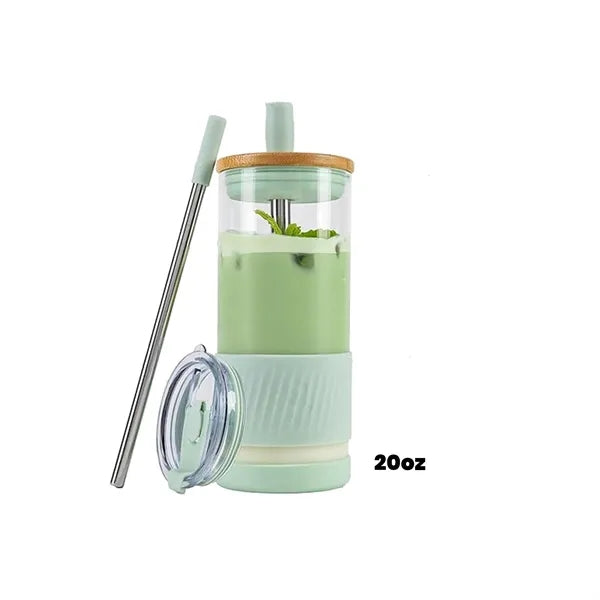 Glass Cups With Lids and Straws