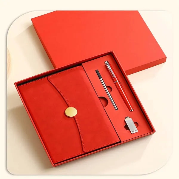 Lined Leather Notebook and Pen Set with Gift Box