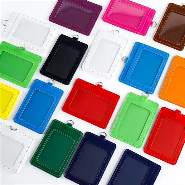 Colorful PU Leather ID Badge with lanyard