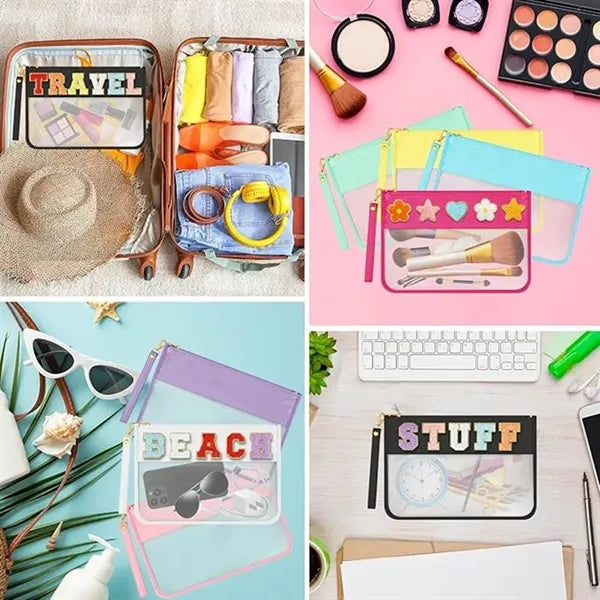Clear Zipper Flat Pouch Travel Makeup Bag with Wristlet