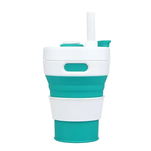 15 Oz. Portable Silicone Foldable Sippy Cup W/Drinking Straw