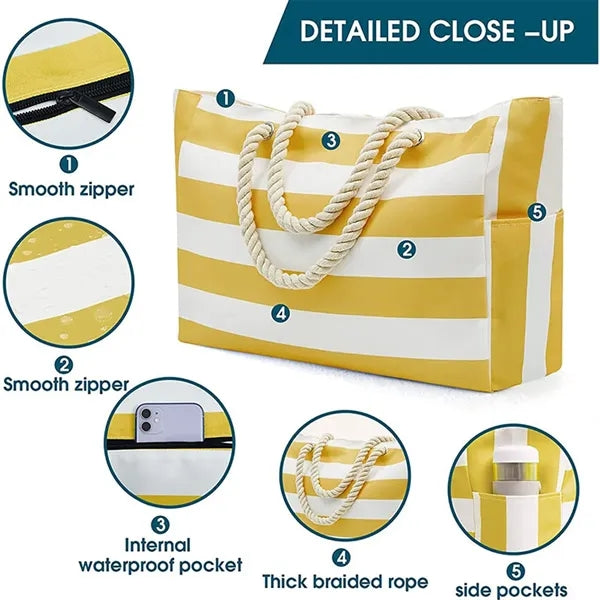 Large Polyester Beach Tote Bags with Zipper