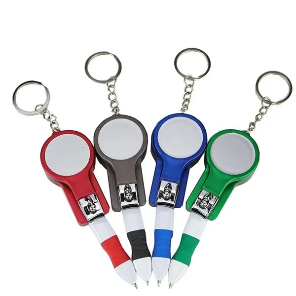 Nail Clipper Keychain With Ballpoint Pen And Mirror