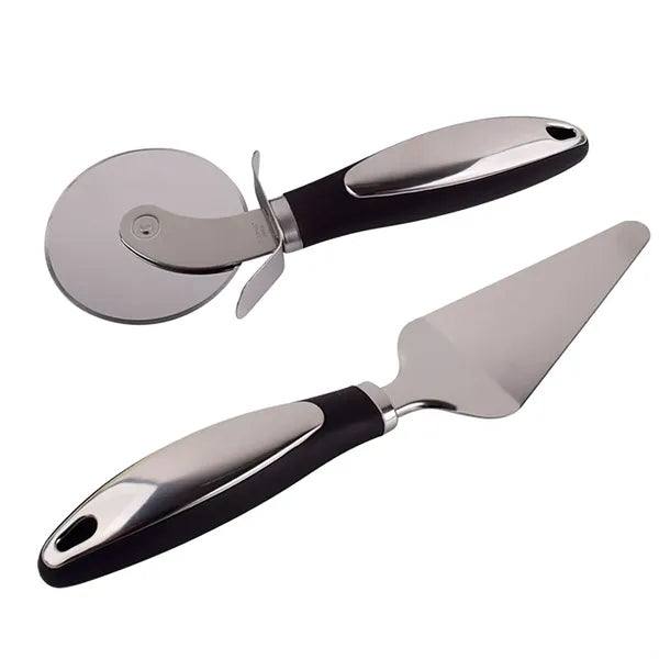 Ergonomic Cheese Spatula and Pizza Knife Wheel Set