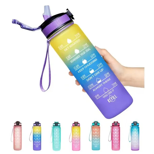 32oz Drinking Water Bottle with Time Marker & Straw
