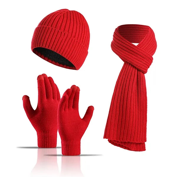 3 Sets Winter Hat Scarf and Touchscreen Gloves