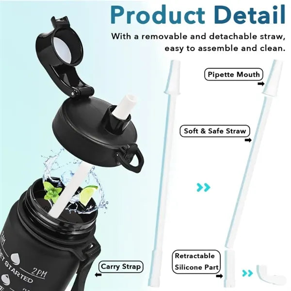 32 oz Sport Water Bottles with Times to Drink and Straw