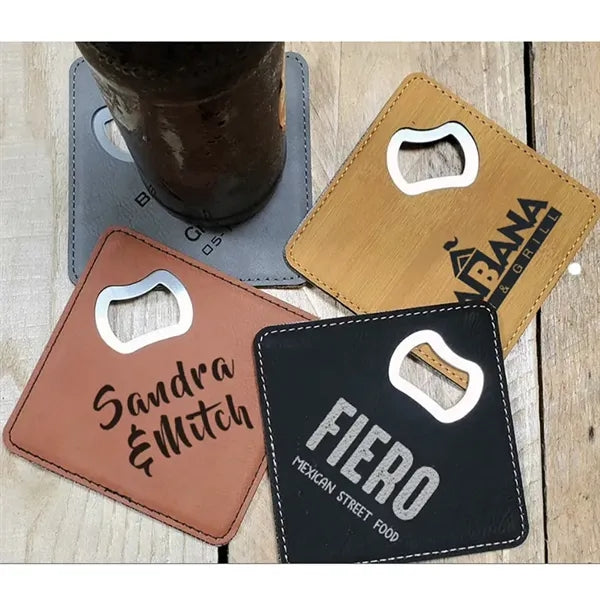 2 in 1 Premium Stainless Steel Bottle Opener PU Coaster