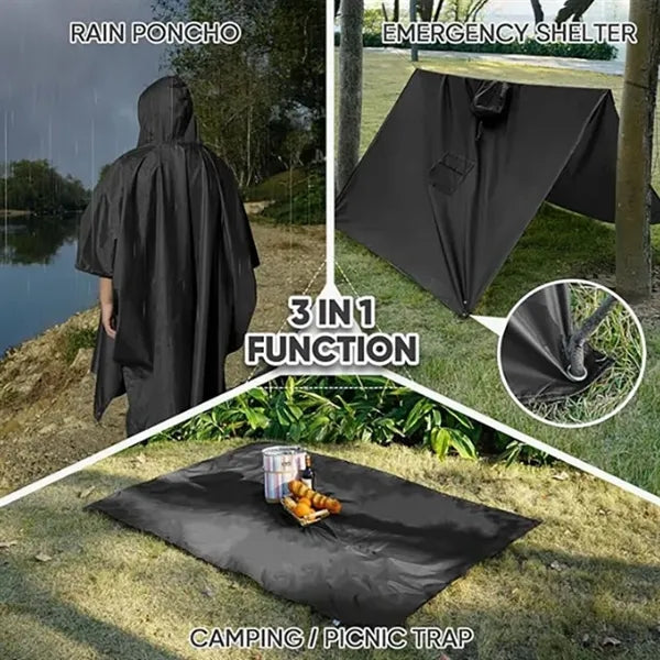 Hooded Rain Poncho with Pocket